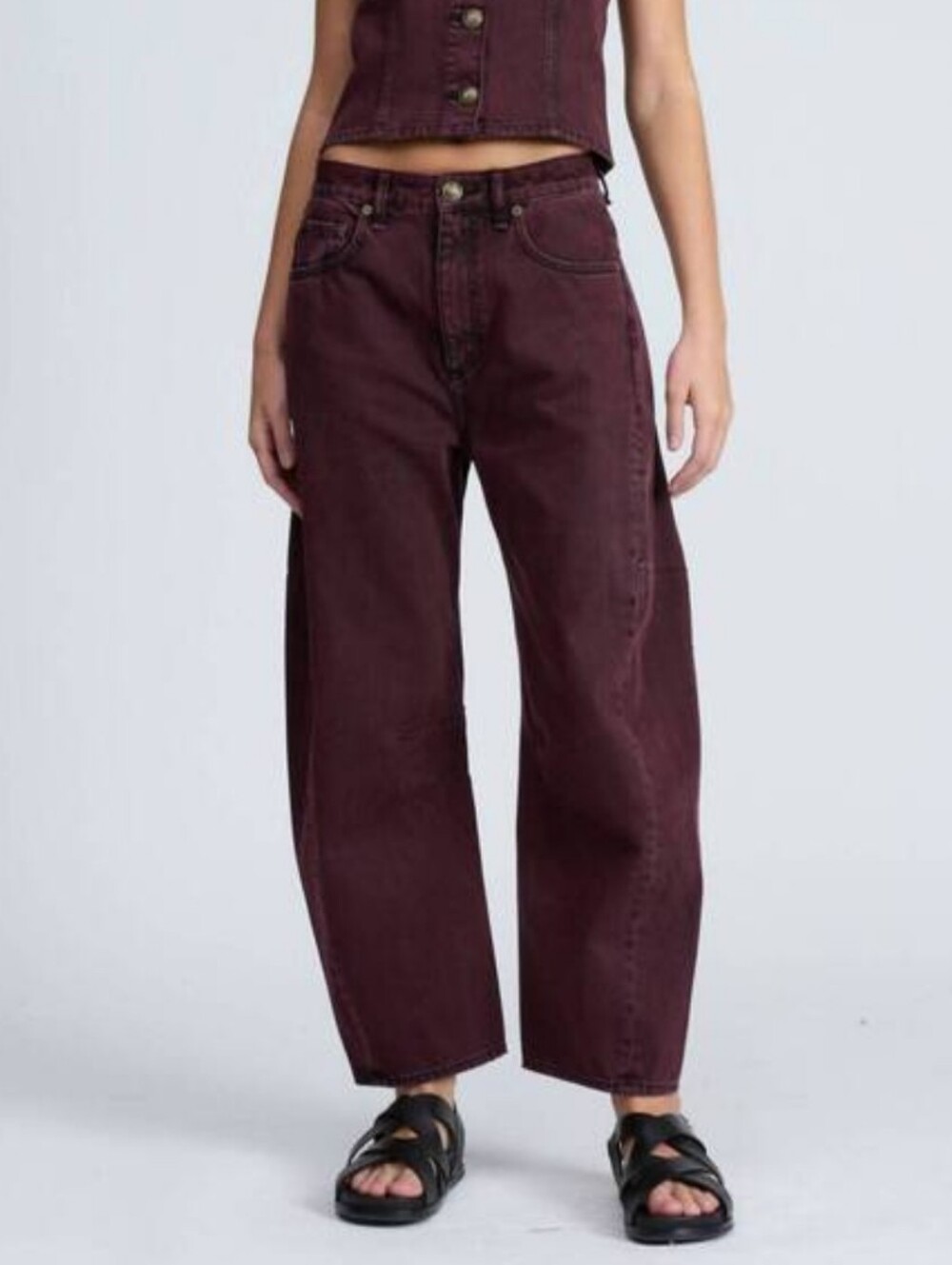 Rag & Bone Charlie High Rise Ankle Barrel Leg Jeans Burnt Burgundy Denim Size 27 - Picture 1 of 15